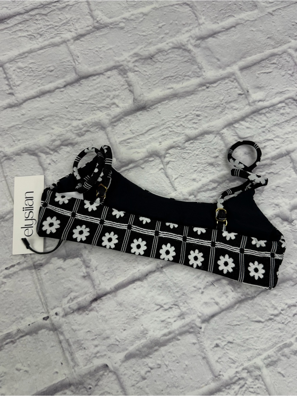 Elysiian Black & White Daisy Square Bikini Top Nwt's Xs Floral Swim Beach Pool — image 6 of 8